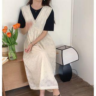 Sleeveless Lace Dress Light Almond - One Size