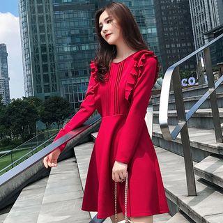 Ruffle-trim Long-sleeve A-line Dress