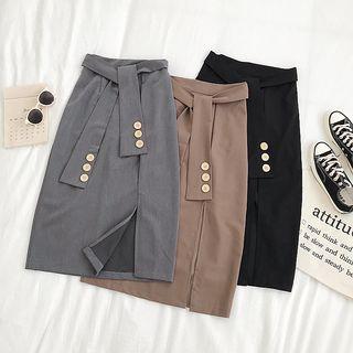 Tie-waist Side Slit Midi Skirt