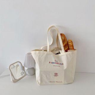 Lettering Tote Bag La - Beige - One Size