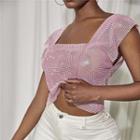 Cap-sleeve V-neck Mesh Top