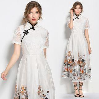 Chinese Style Embroidery Midi Dress