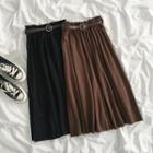 High-waist Pleated Skirt Coffee - One Size