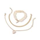 Set Of 3:beaded Anklet + Chain Anklet Gold - One Size