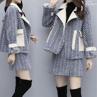 Set: Herringbone Biker Jacket + Mini A-line Skirt