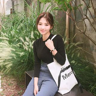 Lettering Beribboned Canvas Shopper Bag