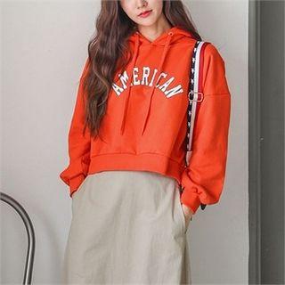 Drop-shoulder Lettering Cotton Hoodie