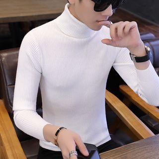 Turtleneck Long-sleeve Rib-knit Top
