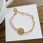 Faux Pearl Coin Chain Bracelet 1 Piece - Bracelet - Gold - One Size