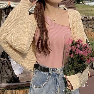 Batwing-sleeve Cardigan / One-shoulder Top