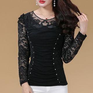 Long-sleeve Embellished Lace Top