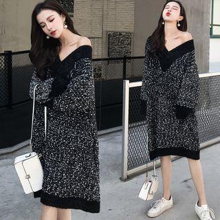 V-neck Boucle Sweater Dress