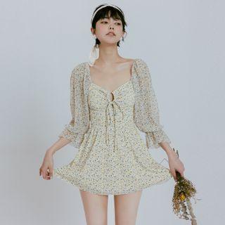 Long-sleeve Floral Swimdress