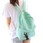 Plain Canvas Backpack With Rabbit Charm