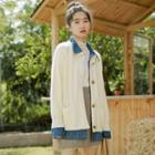 Mock Two Piece Denim Panel Cardigan White - One Size