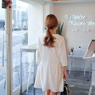 3/4-sleeve Pleated-trim A-line Sheath Dress