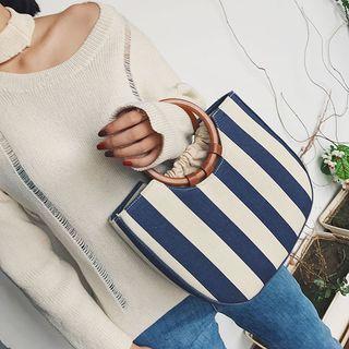 Convertible Stripe Wooden Handles Handbag