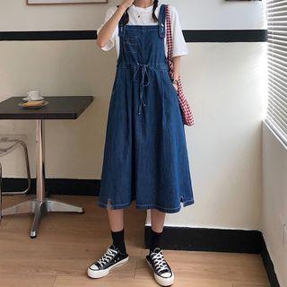 Tie Waist Loose Fit Denim Jumper Dress