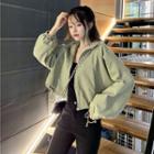 Drawstring Puff-sleeve Zip Jacket