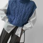 Turtle-neck Cable-knit Sweater Vest