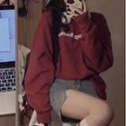Lettering Sweatshirt / Denim Pencil Skirt