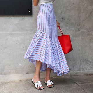 Diagonal-hem Stripe Long Mermaid Skirt