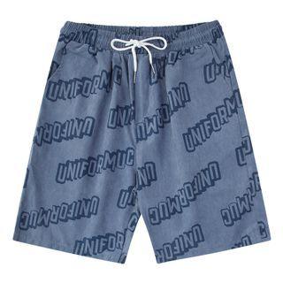 Drawstring Lettering Print Straight Leg Shorts
