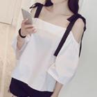 3/4-sleeve Cold-shoulder Blouse White - One Size