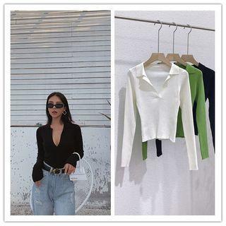 Notched-neck Knit Polo Shirt