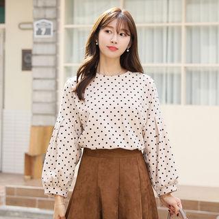 Puff-sleeve Polka-dotted Top