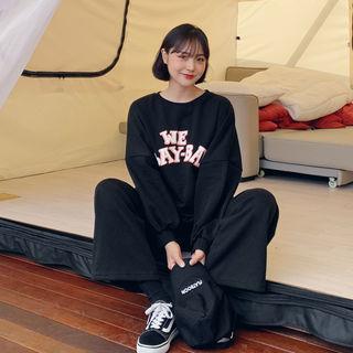 Lettered Sweatshirt & Wide Sweatpants Set