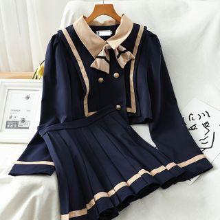 Set: Collared Blouse + Pleated Mini A-line Skirt