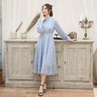 Long-sleeve Fringed Plain Dress