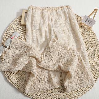 Lace Trim Wide Leg Pants Almond - One Size