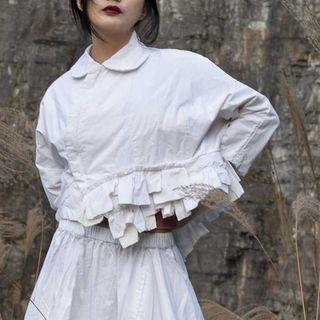 3/4-sleeve Ruffle Hem Zip Jacket
