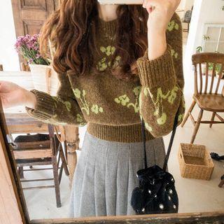 Floral Patterned Sweater Brown - One Size