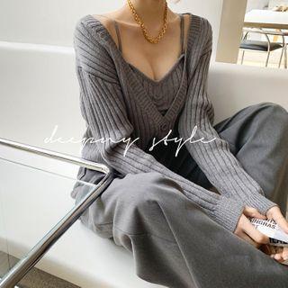Cropped Set: Cardigan + Shirred Camisole Top