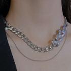 Chunky Chain Layered Alloy Choker Necklace - Silver - One Size