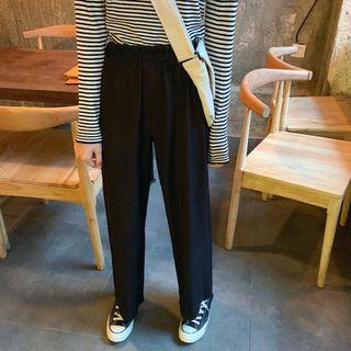 Plain Wide-leg Shorts Black - One Size