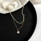 Faux Pearl Layered Necklace 1 Piece - Necklace - 2 Layers - White - One Size