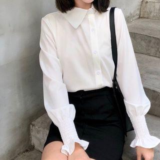 Oblique Collar Long-sleeve Shirt