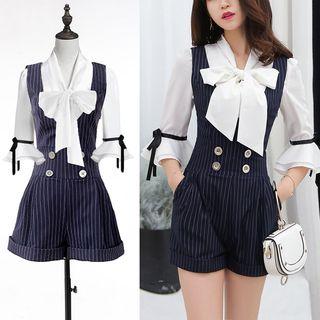 Elbow-sleeve Bow-accent Blouse