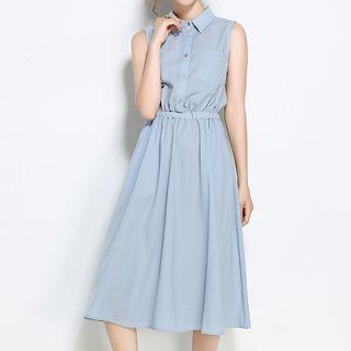 Collared Sleeveless A-line Midi Dress