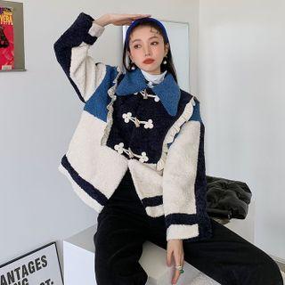 Color Block Frill Trim Fleece Toggle Coat