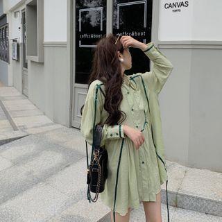 Long-sleeve Contrast Trim Mini Shirtdress Green - One Size