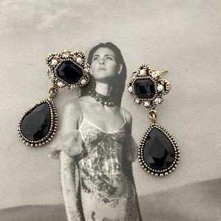 Faux-gem Teardrop Earrings Black - One Size