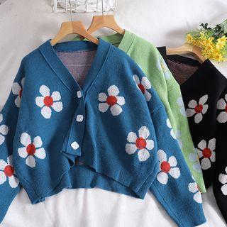 Flower Print Long-sleeve Cropped Cardigan