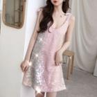 Bow Spaghetti-strap Gradient Sequin Minidress Gradient - Pink - One Size