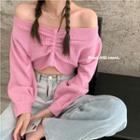 Button-up Knit Crop Top Pink - One Size