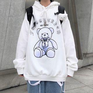 Loose-fit Long-sleeve Bear Printed Hoodie